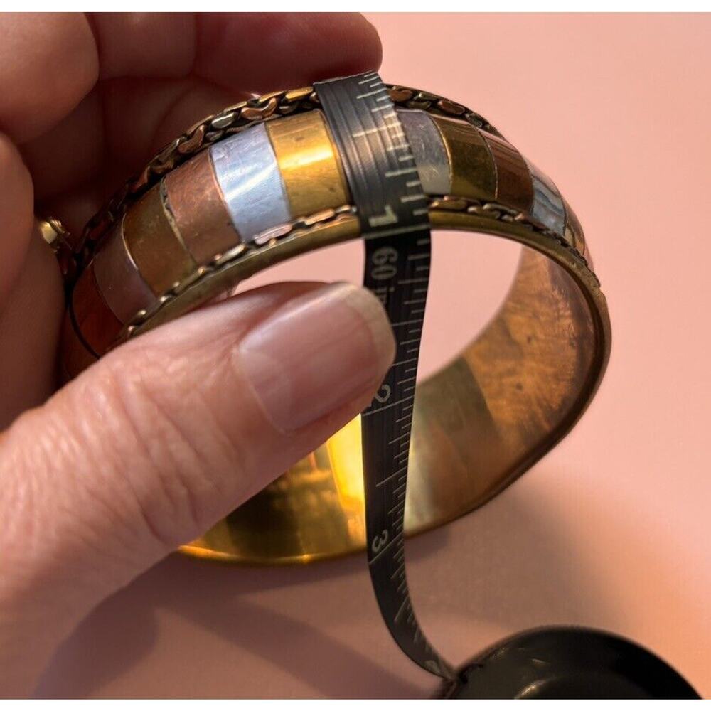 Vintage Tricolor Copper & Brass Mixed Metal Bangle Bracelets Made in India - Picture 5 of 5